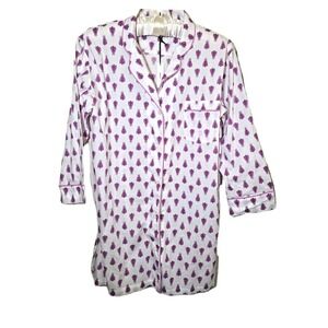 New MARIGOT Block Print Night Shirt Violet Bee Pajama Dress Size S Msrp‎ $105